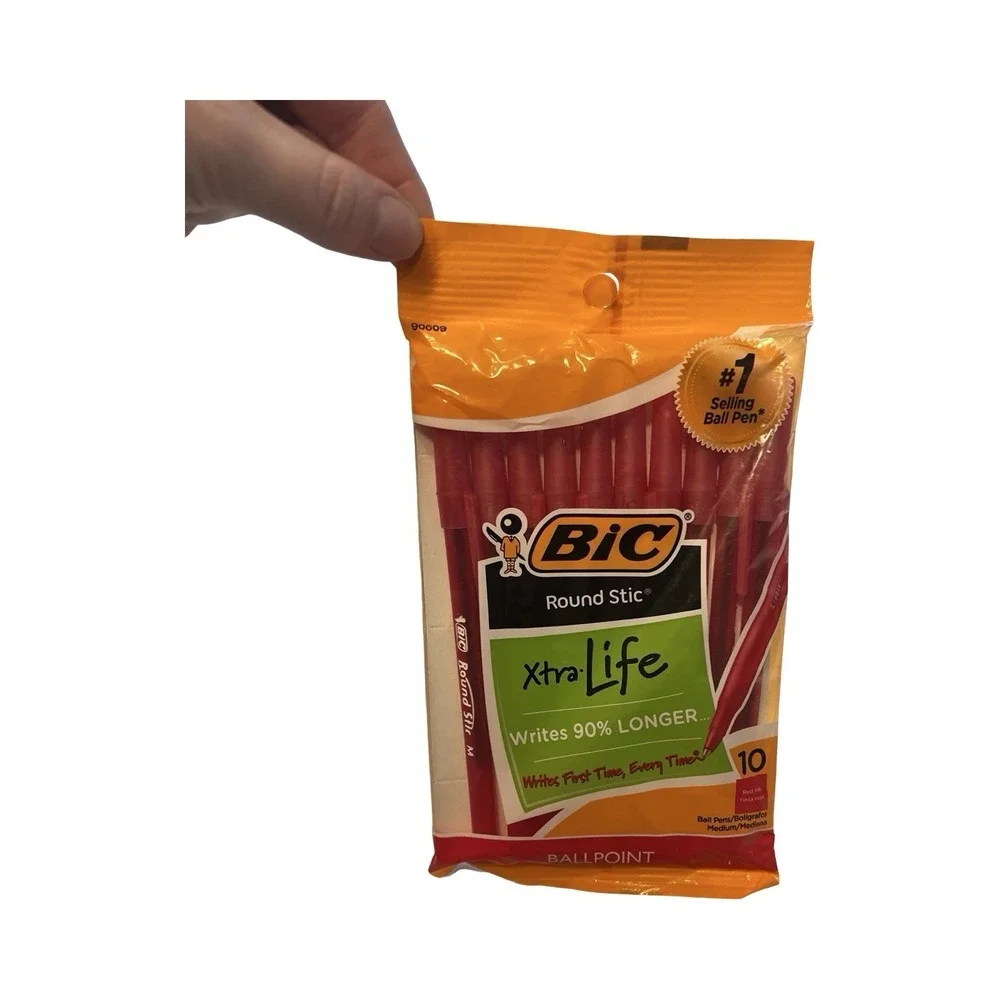 BIC Round Stic Xtra Life‎ Ballpoint Pens Red Ink Medium Point 10 Count GSMP101T